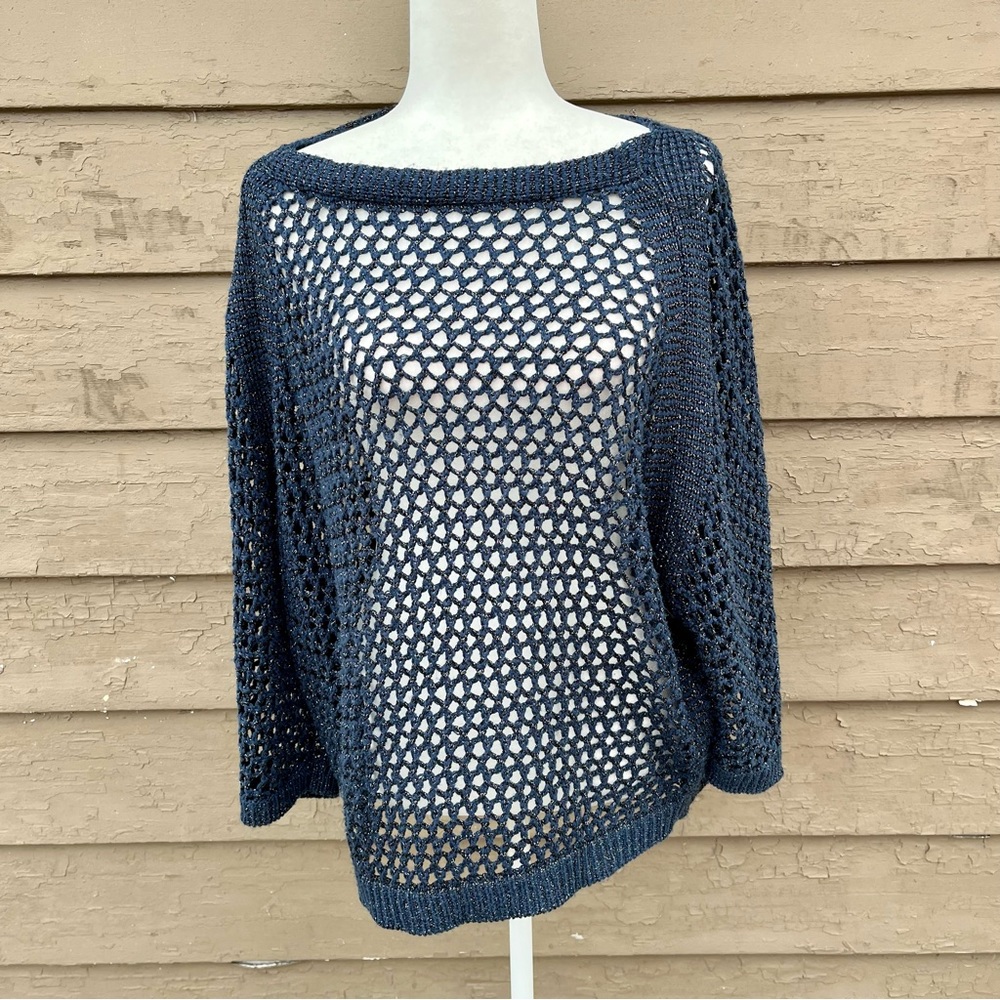 Chico’s boatneck crocheted fisherman sweater!